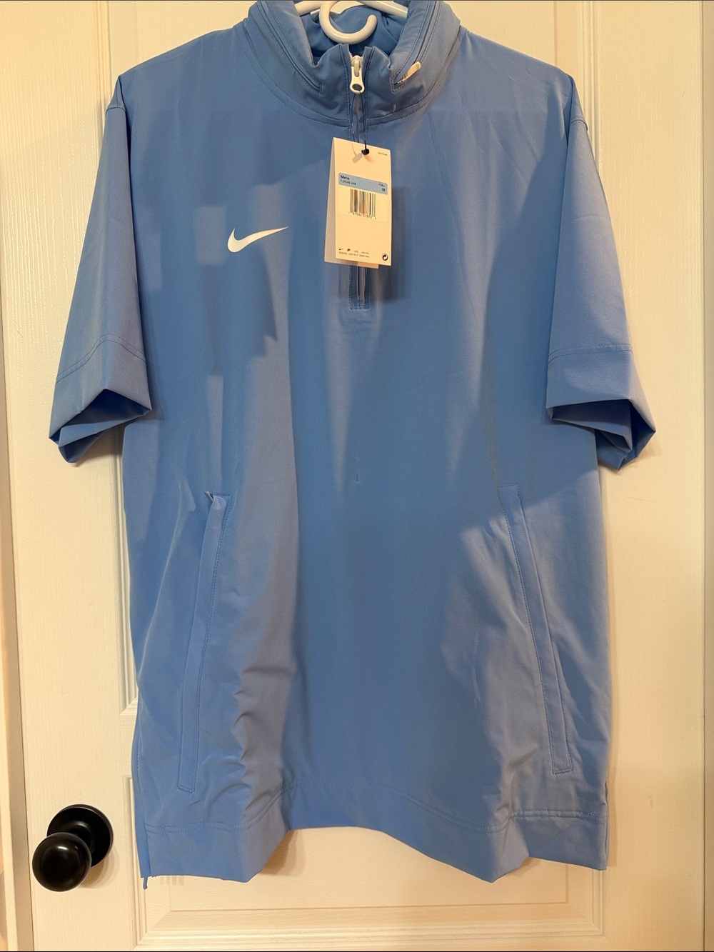Nike Men’s Football Coaches Blue Short-Sleeve Half-Zip Pullover with Hood